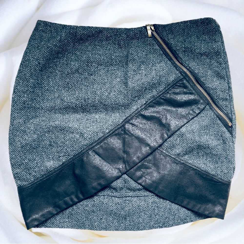 Grey Wool Mini Skirt - High Low Mock Wrap - Very J - SZ S NWT